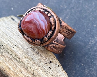 Candy ~ Carnelian ~ Copper Electroplated Ring ~ Adjustable Size 7 to About 10