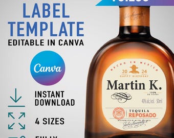 Custom Don Julio Reposado Template, Personalized Tequila label, Birthday, Anniversary, Wedding, Engagement Gift. Editable Canva Template