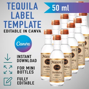 Custom Mini Vodka Template, Titos Label, Printable Personalized Alcohol Label, Birthday Wedding Bachelor Graduation Anniversary Gift. 50ml