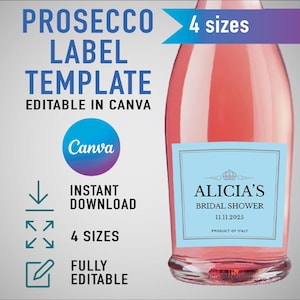 Modello di etichetta per Prosecco personalizzato, modificabile in Canva, etichetta per vino personalizzata, addio al nubilato e matrimonio, proposta di matrimonio, regalo di compleanno