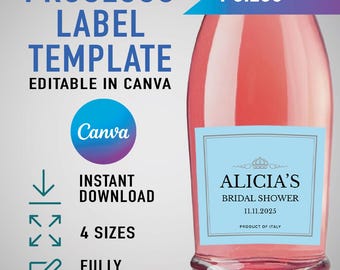 Custom Prosecco Label Template, Editable in Canva, Personalized Wine Label, Bridal Shower & Wedding, Bridesmaid Proposal, Birthday Gift