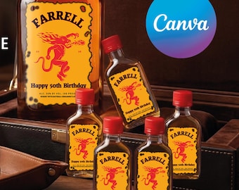 Custom Fireball Whiskey Label Template, Editable in Canva, Birthday Liquor Bottle Label, DIY Gift for Men, 0.7L & 50ml