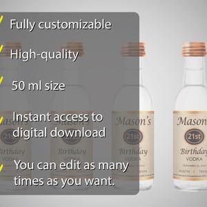 Custom Mini Vodka Template, Titos Label, Printable Personalized Alcohol Label, Birthday Wedding Bachelor Graduation Anniversary Gift. 50ml