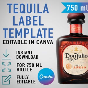 Custom Don Julio Anejo Template, Personalized Tequila label, Birthday, Anniversary, Wedding, Engagement Gift. Editable Canva Template