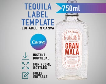 Custom GRAN MALO Template, Personalized Tequila label, Birthday, Anniversary, Wedding, Engagement Gift. Editable Canva Template