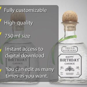 Custom Patron Template, Tequila Label, Printable Personalized Gift For Birthday Wedding Anniversary Graduation Groomsman. Editable in Canva