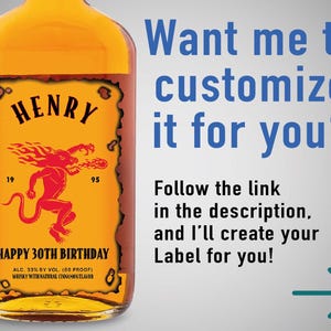 Custom Whiskey Label Template for Canva, Editable Birthday Liquor Bottle Label, Fireball Inspired Gift for Men, 50th Birthday, 0.7L & 50ml