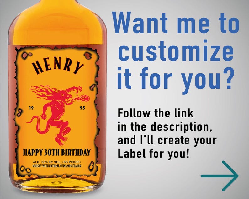 Custom Whiskey Label Template for Canva, Editable Birthday Liquor Bottle Label, Fireball Inspired Gift for Men, 50th Birthday, 0.7L & 50ml
