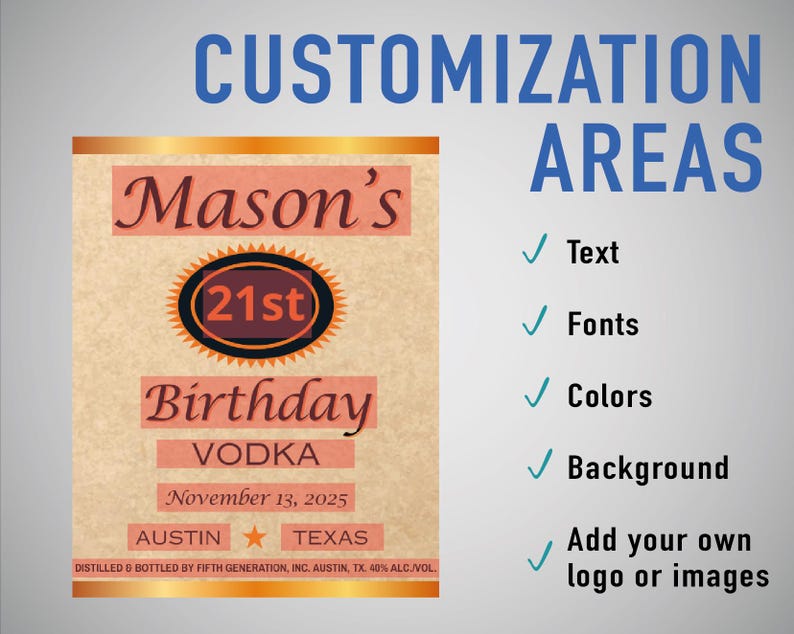 Custom Mini Vodka Template, Titos Label, Printable Personalized Alcohol Label, Birthday Wedding Bachelor Graduation Anniversary Gift. 50ml
