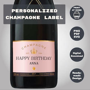 Custom Pink Champagne Label: Birthday, Wedding, Anniversary (Digital Download)