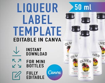 Custom Coconut Rum Label: Personalized Mini Liquor Bottle (Canva Template Digital Download)