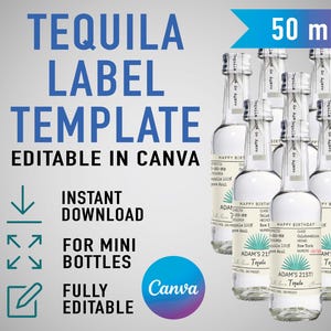 Benutzerdefinierte Mini Casamigos Vorlage, personalisiertes Tequila Etikett, Geburtstag, Jubiläum, Hochzeit, Verlobungsgeschenk. Bearbeitbare Canva Vorlage. 50ml