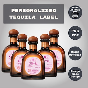Printable Pink Don Julio 50 ml Label, Custom Reposado Mini Tequila Label, Personalized Gift for Girls Birthday, Anniversary, Wedding