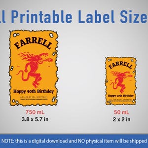 Custom Whiskey Label Template for Canva, Editable Birthday Liquor Bottle Label, Fireball Inspired Gift for Men, 50th Birthday, 0.7L & 50ml