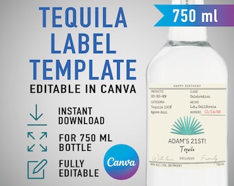 Modèle Casamigos personnalisé, étiquette de tequila personnalisée, anniversaire, mariage, cadeau de fiançailles. Modèle de toile modifiable