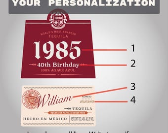 Etiqueta de tequila personalizada: Botella de reposado personalizada, regalo de cumpleaños (descarga digital, solo 750 ml)