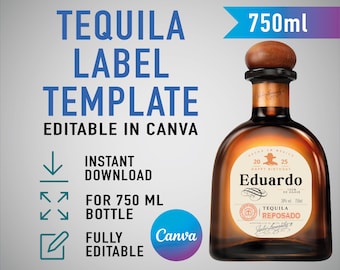 Aangepaste Don Julio-sjabloon, gepersonaliseerd tequila-label, verjaardag, jubileum, bruiloft, verlovingscadeau. Bewerkbare canvassjabloon