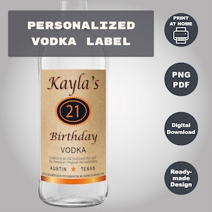 Custom Vodka 750 ml Label, Titos Labels, Printable Personalized Alcohol Label, Birthday Wedding Bachelor Graduation Anniversary Gift