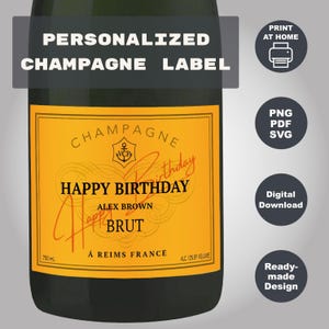 Benutzerdefiniertes Champagneretikett 750 ml, digitaler Download, personalisiertes oranges Etikett, Last-Minute-Geschenk, Etikett für jeden Anlass