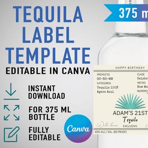 Benutzerdefinierte Casamigos Vorlage, personalisiertes Tequila Etikett, Geburtstag, Jubiläum, Hochzeit, Verlobungsgeschenk. Bearbeitbare Canva Vorlage. 375ml