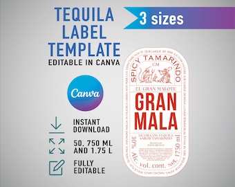 Aangepaste GRAN MALO-sjabloon, gepersonaliseerd tequila-label, verjaardag, jubileum, bruiloft, verlovingscadeau. Bewerkbare canvassjabloon