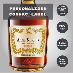 Etiqueta de coñac imprimible, etiqueta Henny personalizada, etiqueta personalizada, regalo de último momento para cumpleaños, aniversario de bodas, graduación, padrino de boda, 0,7 l