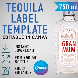 Custom GRAN MALO Template, Personalized Tequila label, Birthday, Anniversary, Wedding, Engagement Gift. Editable Canva Template