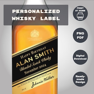 Printable Double Black Label 1 L, Custom Johnnie Walker Whisky Label, Birthday Gift, Realistic design, Whiskey Label
