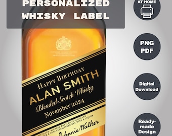 Custom Johnnie Walker Whisky Label, Personalized Double Black Design (Digital Download)