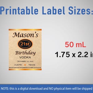 Custom Mini Vodka Template, Titos Label, Printable Personalized Alcohol Label, Birthday Wedding Bachelor Graduation Anniversary Gift. 50ml