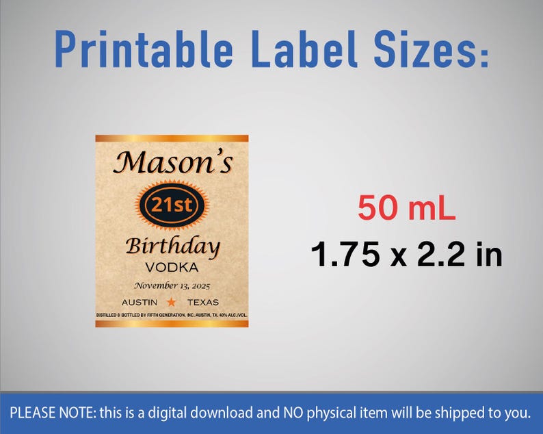 Custom Mini Vodka Template, Titos Label, Printable Personalized Alcohol Label, Birthday Wedding Bachelor Graduation Anniversary Gift. 50ml
