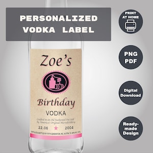 Custom Pink Vodka 750 ml Label, Titos Labels, Printable Personalized Alcohol Label, Birthday Wedding Bachelor Graduation Anniversary Gift