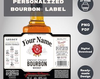 Kundenspezifisches Jim Whisky-Etikett 750ml, personalisiertes Bourbon-Etikett, druckbares Geschenk für Geburtstags-Hochzeitsjubiläums-Abschluss-Trauzeuge