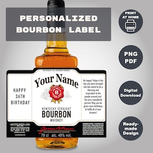 Custom Bourbon Label 750ml, Personalized Jim Label, Printable Personalized Gift For Birthday Wedding Anniversary Graduation Groomsman