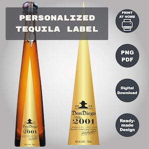 Personalisiertes Don Julio Gold Label, druckbares 1942 Etikett, Geburtstagsgeschenk, Jubiläum Tequila, Hochzeit, Vatertagsgeschenk etc. 750 ml