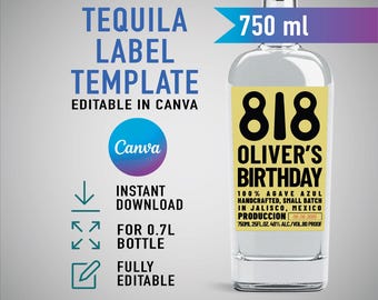Custom 818 Tequila Template, Personalized label, Birthday, Anniversary, Wedding, Engagement Gift. Editable Canva Template
