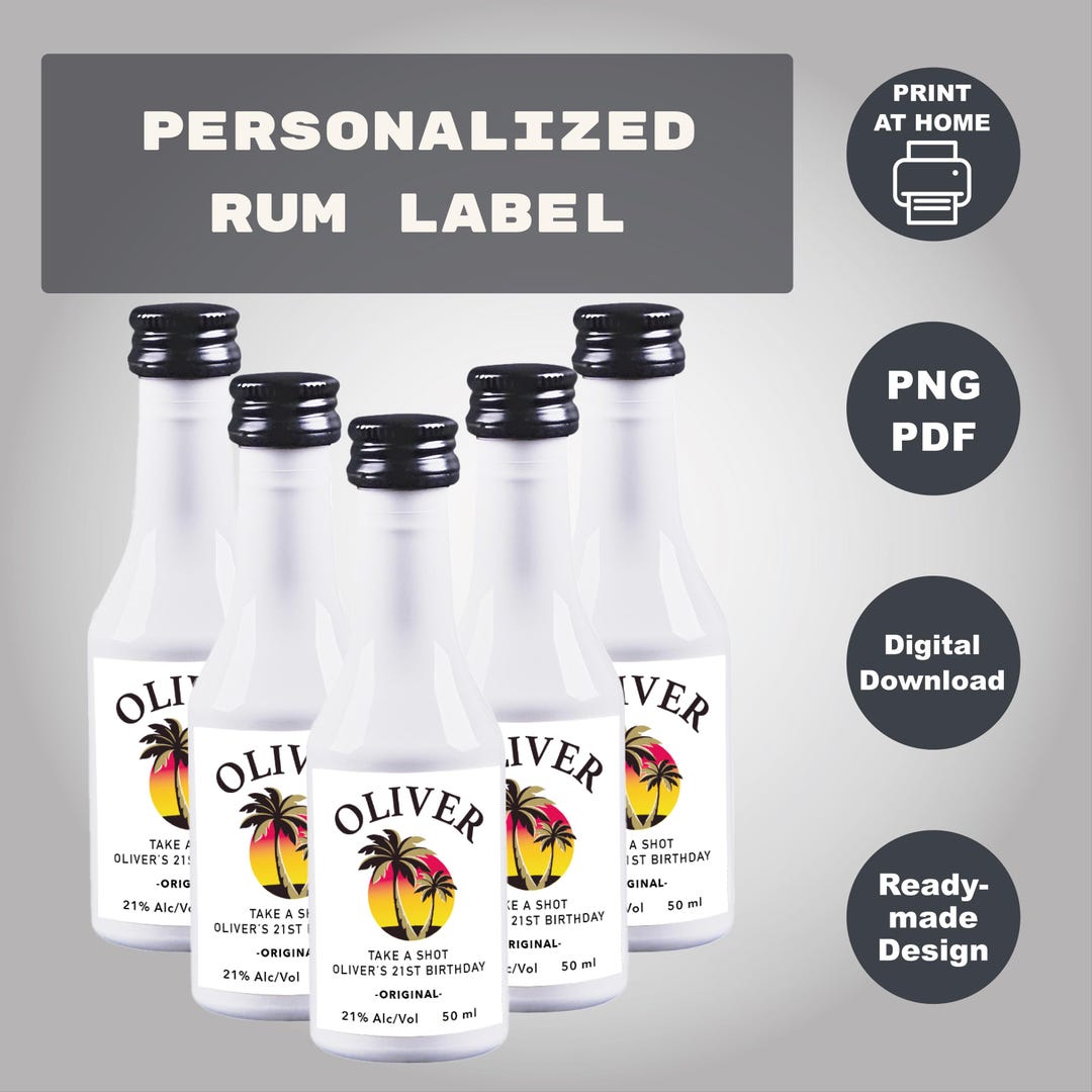 Personalized Malibu Rum Label: Mini Bottle, Birthday Gift (digital ...