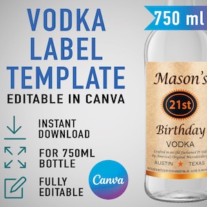 Custom Vodka Template, Titos Label, Printable Personalized Alcohol Label, Birthday Wedding Bachelor Graduation Anniversary Gift. 750ml