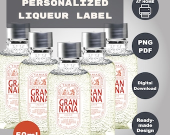 Etiqueta mini imprimible de GRAN MALO, chupito de tequila reposado personalizado, regalo de cumpleaños, aniversario o boda, 50 ml