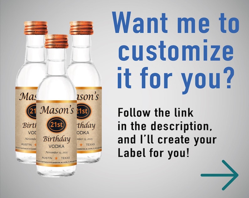 Custom Mini Vodka Template, Titos Label, Printable Personalized Alcohol Label, Birthday Wedding Bachelor Graduation Anniversary Gift. 50ml