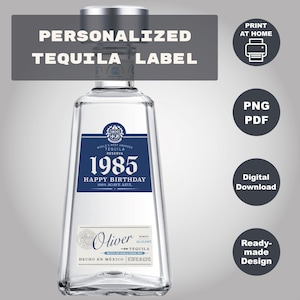 Printable 1800 Label, Custom Blanco Tequila Label, Personalized Bottle for Birthday, Anniversary, Wedding, Feliz Cumpleaños Gift, 0.7L