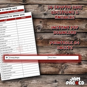 Cryptic Quiz - TV Shows - Instant Download