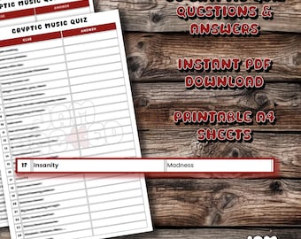 Cryptic Quiz - Music and Bands - Instant Download