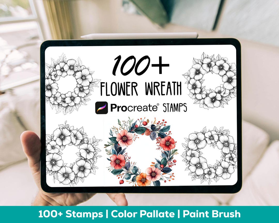Procreate Flower Wreath Stamps | 100+ Flower Wreath Brushes | Flower ...