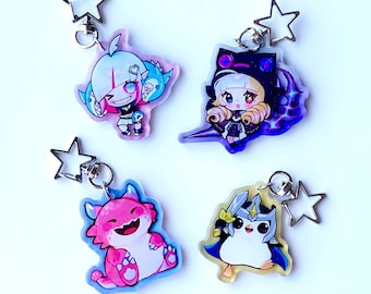 Portachiavi in acrilico TFT Chibis / Briar, Gwen, Choncc, Pengu / Ciondoli glitterati League of Legends