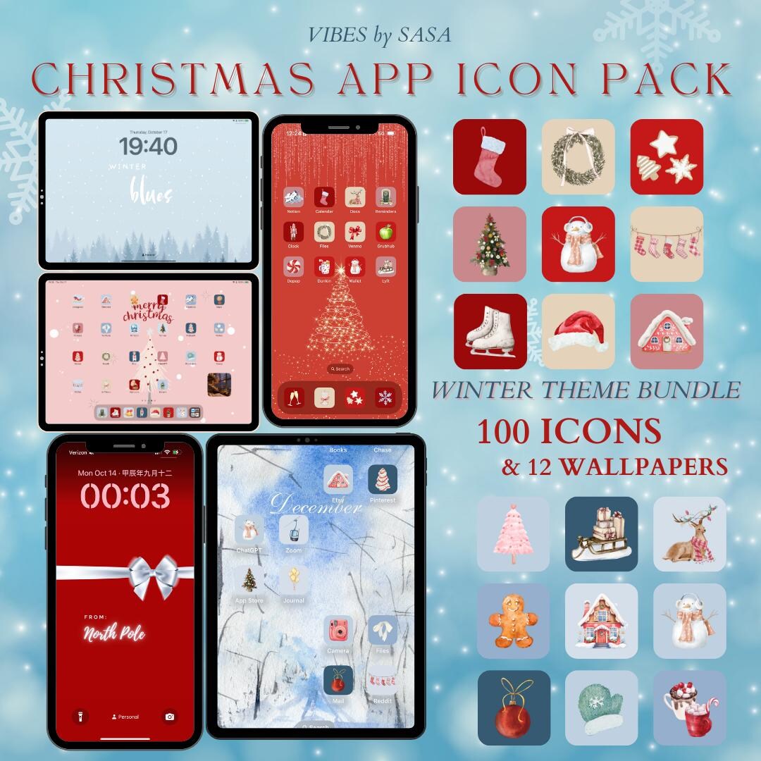 Winter Christmas Ios/ iPad Theme | Festive Cozy Wallpaper App Icons Set ...