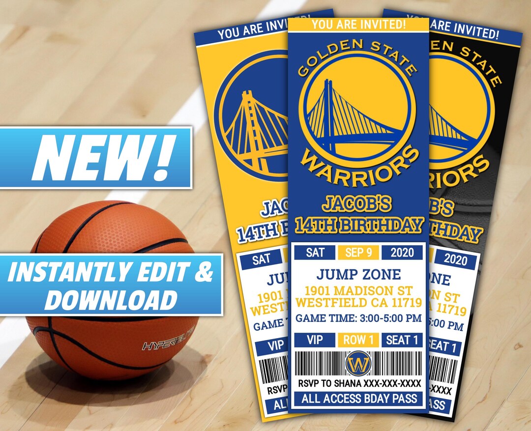 Warriors Basketball Birthday Invitation, Steph Curry Golden State NBA ...