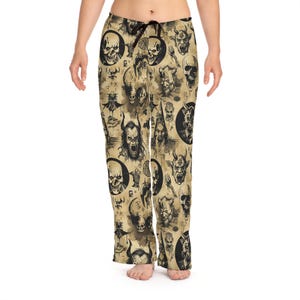 Gothic Skull Print Pajama Pants for Women, Unique Lounge Wear, Edgy Halloween Sleepwear, Alternative Fashion, Comfortable Nightwear
