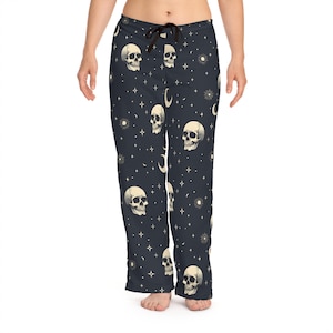 Gothic Skull Moon Pajama Pants - Cozy Loungewear, Halloween Sleepwear, Gothic Fashion, Unique Gift, Comfortable Nightwear