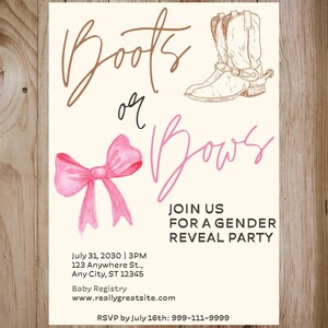 Boots or Bows Gender Reveal Invitation Template | Cowboy | Boots or ...